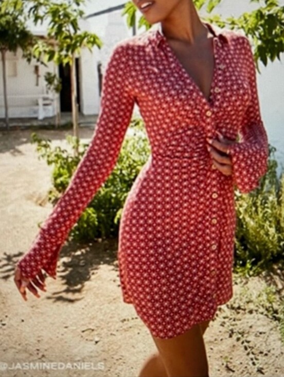 Free People Dresses & Skirts - Free People Shayla Mini Dress Red Micro-Print Button Mini Dress